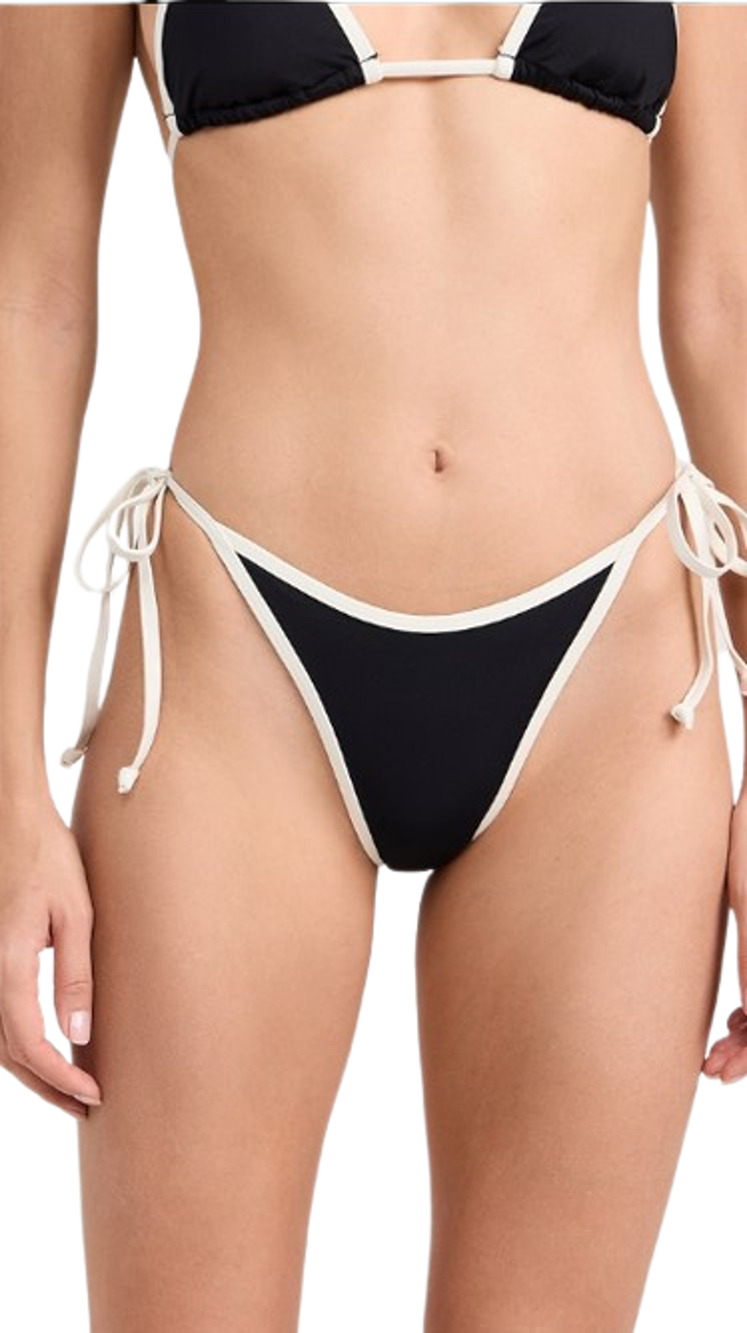 L*Space Women's Levy Classic Bikini Bottoms Small Black White Adjustable Tie NWT